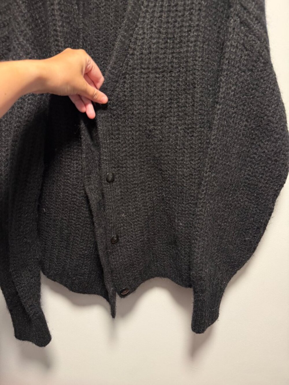 Old Navy Wool-Blend Shaker-Stitch Cardigan Sweater Black Large T - Picture 3 of 8
